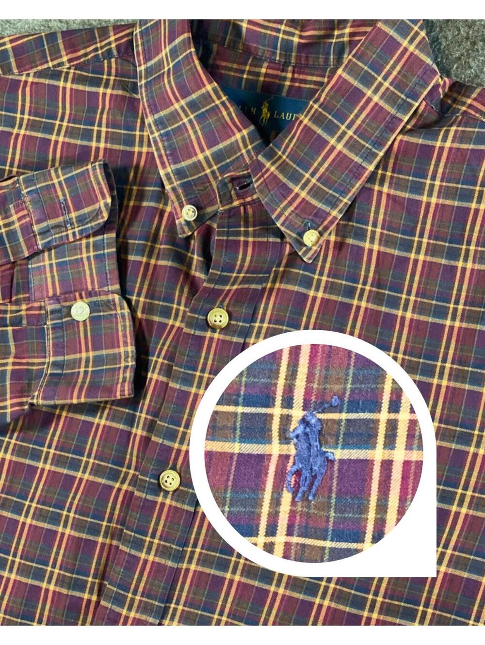 Ralph Lauren Men's Plaid Button-Down Shirt - Size L With Navy Pony Logo